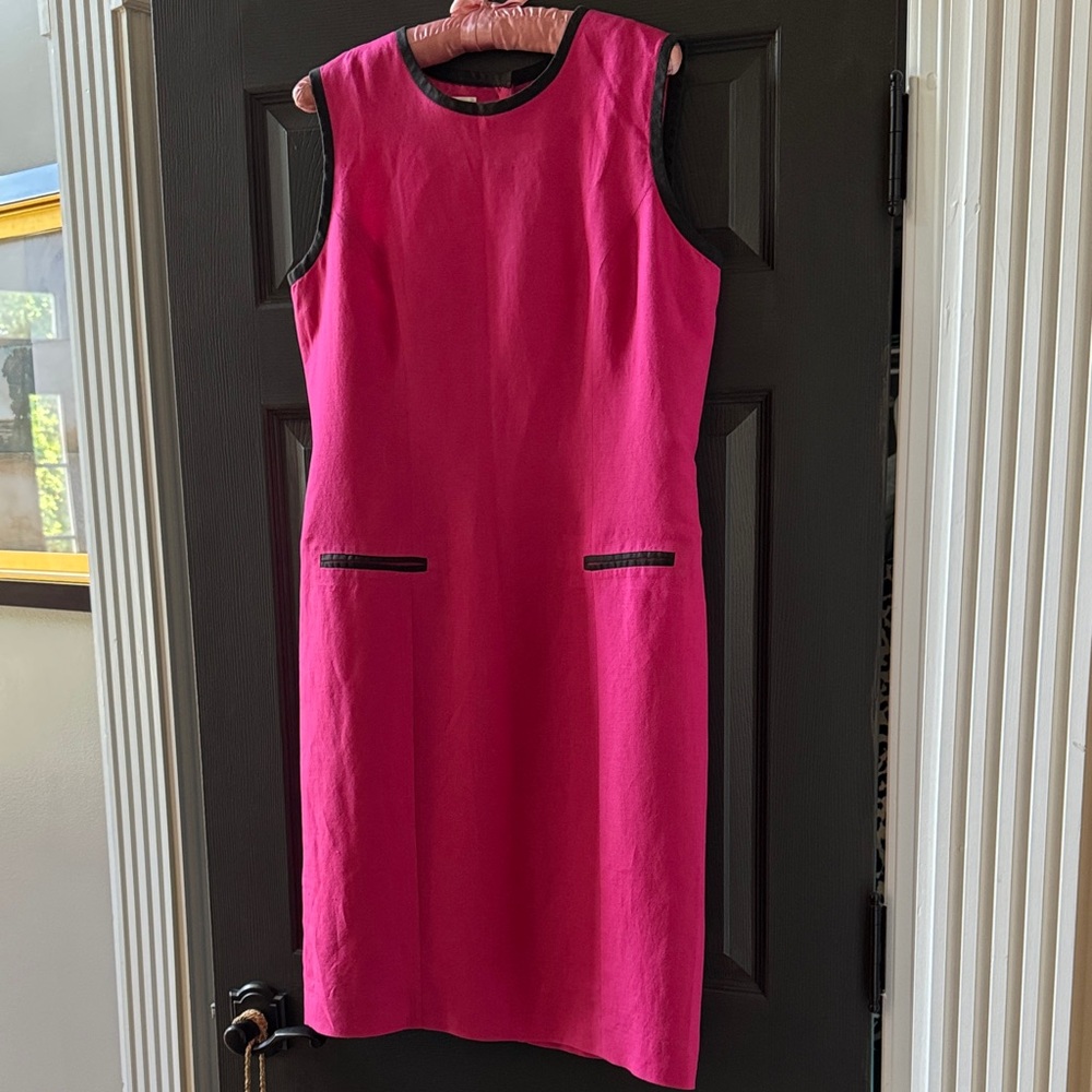Talbots Vibrant Pink Linen  Dress with Black Trim